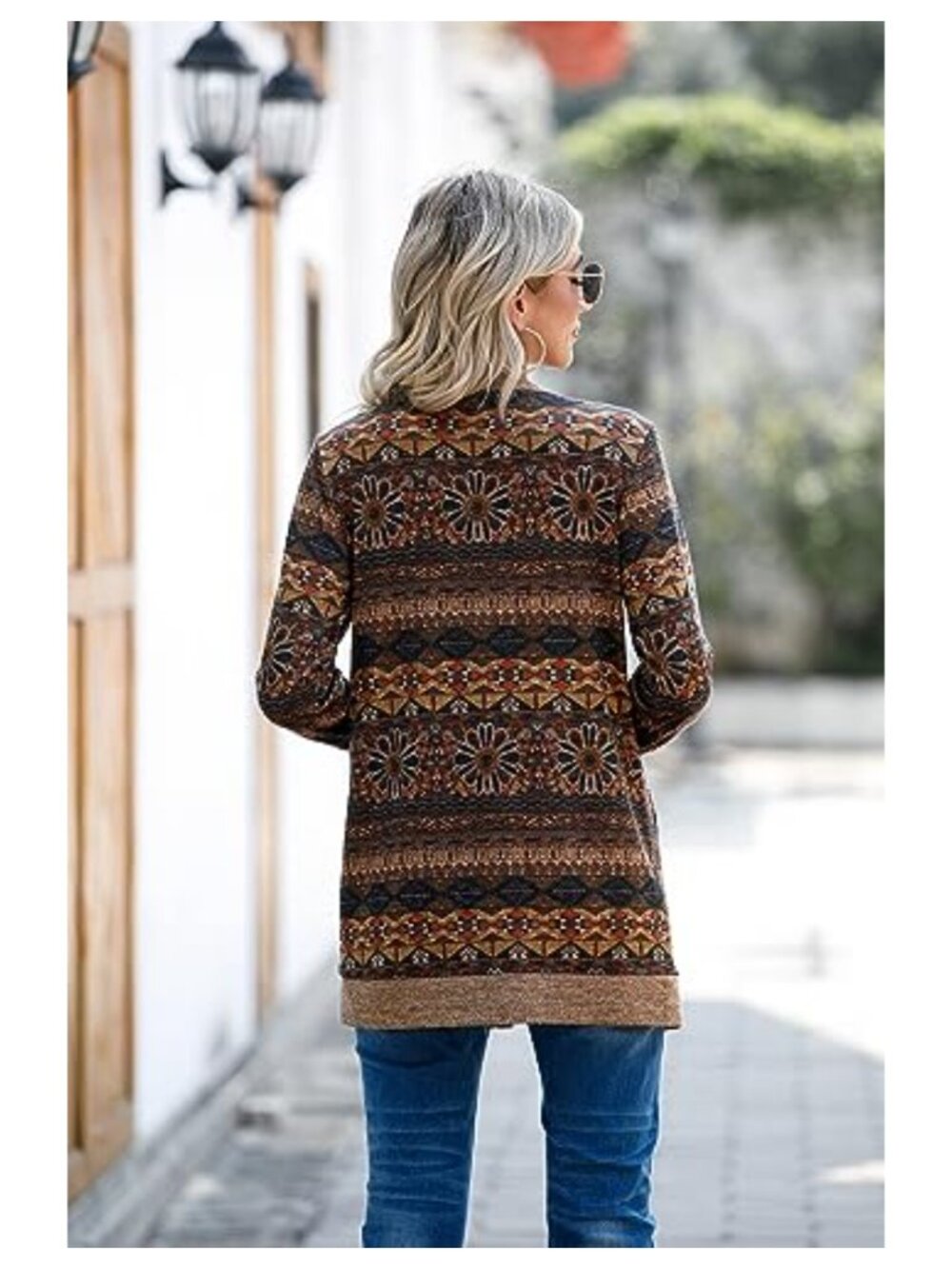 Open Front Button Down Ribbed Knit Cardigan with Pockets - Picture 4 of 6